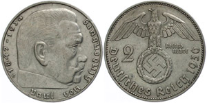 Münzen Drittes Reich 2 Reichsmark, 1936, ... 