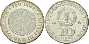 Münzen DDR 10 Mark, 1981, 700 Jahre ... 
