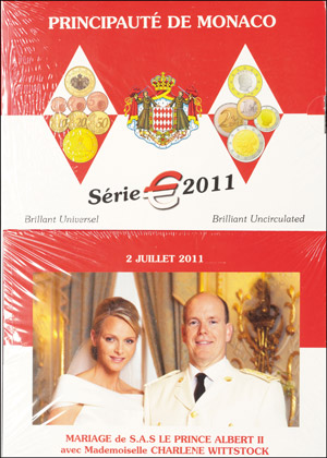 Monaco 1 Cent bis 2 Euro, 2011, Albert II., ... 