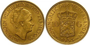 Niederlande 10 Gulden Gold, 1933, ... 