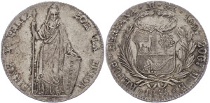 Peru 8 Reales, 1855, Lima, MB, KM 142.10a, ... 