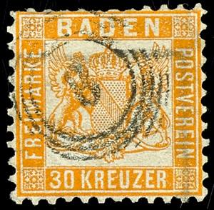 Baden 30 Kr. Wappen dunkelgelblichorange, ... 