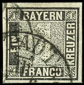 Bayern 1 Kreuzer schwarz, Platte 1, allseits ... 