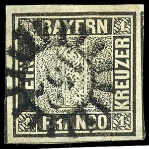 Bayern 1 Kreuzer schwarz, Platte 1, ... 