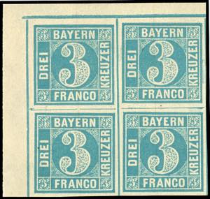 Bayern 3 Kreuzer lichtblau, Type II, Platte ... 