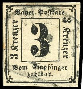 Bayern Portomarken 3 Kreuzer schwarz, ... 