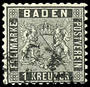 Baden 1 Kreuzer schwarz, weit gez. gest., ... 