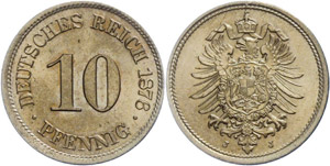Kleinmünzen 1871-1922 10 Pfennig, 1876, A, ... 