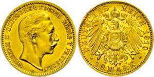 Preußen 10 Mark, 1910, Wilhelm II., Avers ... 