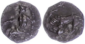  Tarus, obol (0, 64g), 361-334 BC Av: ... 