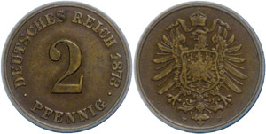 Kleinmünzen 1871-1922 2 Pfennig, Kupfer, ... 