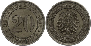 Kleinmünzen 1871-1922 20 Pfennig, ... 