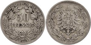 Small denomination coins 1871-1922 50 penny, ... 