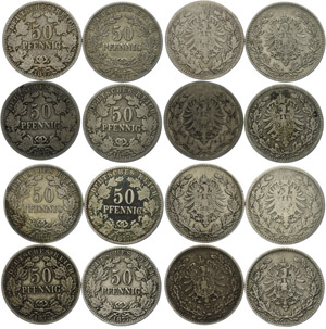 Kleinmünzen 1871-1922 8x 50 Pfennig, ... 