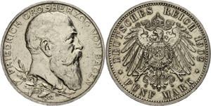 Baden 5 Mark, 1902, Frederic I., to the ... 