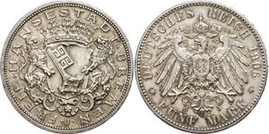 Hessen 5 Mark, 1906, kl. Rf., f. vz., ... 