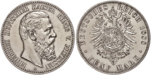 Prussia 5 Mark, 1888, Frederic III., ... 