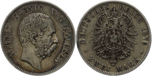 Sachsen 2 Mark, 1876, Albert, ss., Katalog: ... 