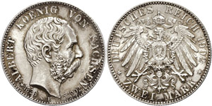 Sachsen 2 Mark, 1902, Albert, auf seinen ... 