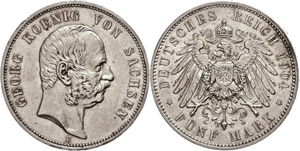 Saxony 5 Mark, 1904, Georg, rubbed, margin ... 