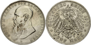 Saxony-Meiningen 5 Mark, 1908, Georg II., s ... 