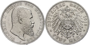 Württemberg 5 Mark, 1913, Wilhelm II. ... 