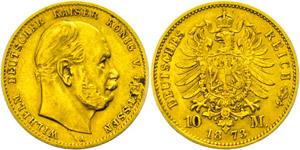 Preußen 10 Mark, 1873, Wilhelm I., ss., ... 