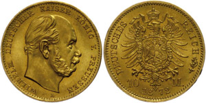 Preußen 10 Mark, Wilhelm I., Mzz A, kleine ... 