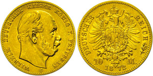 Prussia 10 Mark, 1872, C, Wilhelm I., small ... 