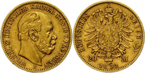 Prussia 20 Mark, 1873, Wilhelm I., B, very ... 