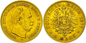 Prussia 5 Mark, 1877, Wilhelm I., very ... 