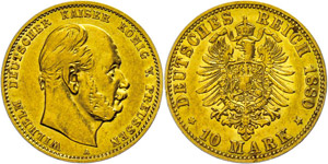 Preußen 10 Mark, 1880, Wilhelm I., kl. Rf., ... 