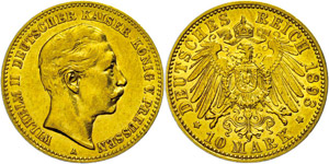 Prussia 10 Mark, 1893, Wilhelm II., small ... 