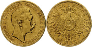 Prussia 10 Mark, 1898, Wilhelm II., restrike ... 