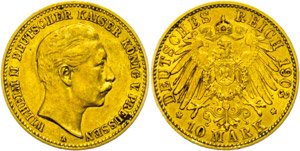 Prussia 10 Mark, 1903, Wilhelm II., very ... 