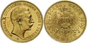 Prussia 20 Mark, 1900, Wilhelm II., scratch, ... 