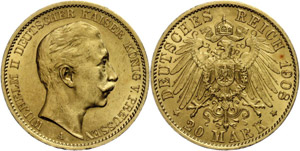 Prussia 20 Mark, 1908, Wilhelm II., ... 