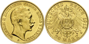 Prussia 20 Mark, 1912, Wilhelm II., Mzz A, ... 