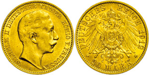 Prussia 20 Mark, 1912, Wilhelm II., small ... 
