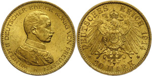 Prussia 20 Mark, 1914, Wilhelm II. in ... 