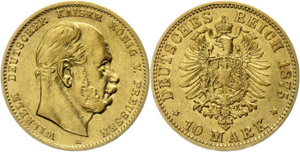 Prussia 10 Mark, 1875, Wilhelm I., Mzz A, ... 