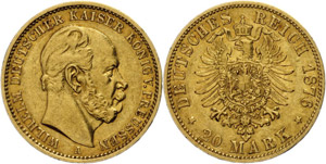 Prussia 20 Mark, 1876 A, Gold, Wilhelm I. ... 
