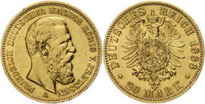 Prussia 20 Mark, 1888 A, Gold, Frederic III. ... 