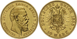 Preußen 10 Mark, 1888, Friedrich III., vz. ... 