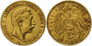 Preußen 10 Mark, 1890, Wilhelm II., ss., ... 