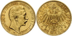 Preußen 20 Mark, 1900, Wilhelm II., kleiner ... 
