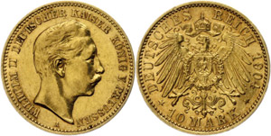 Preußen 10 Mark, 1904, Wilhelm II., vz., ... 