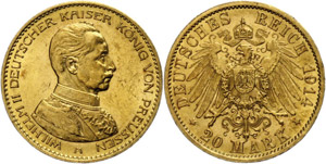 Preußen 20 Mark, 1914, Wilhelm II. in ... 