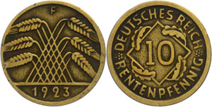 Coins Weimar Republic 10 Pensions penny, ... 
