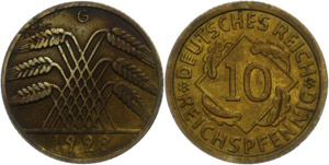 Münzen Weimar 10 Reichspfennig, ... 